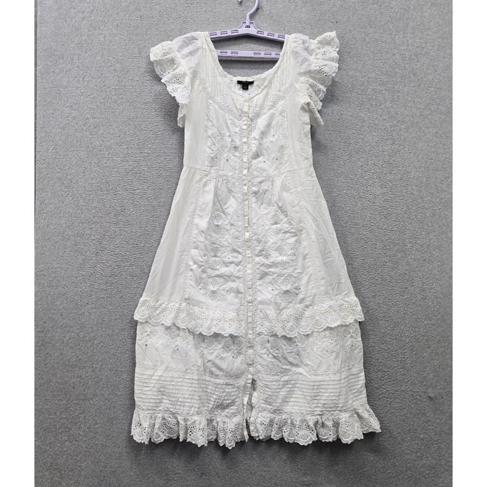 J. Crew Women Dress 6 White Midi A Line Cottagecore Lace Flutter Sleeve Button